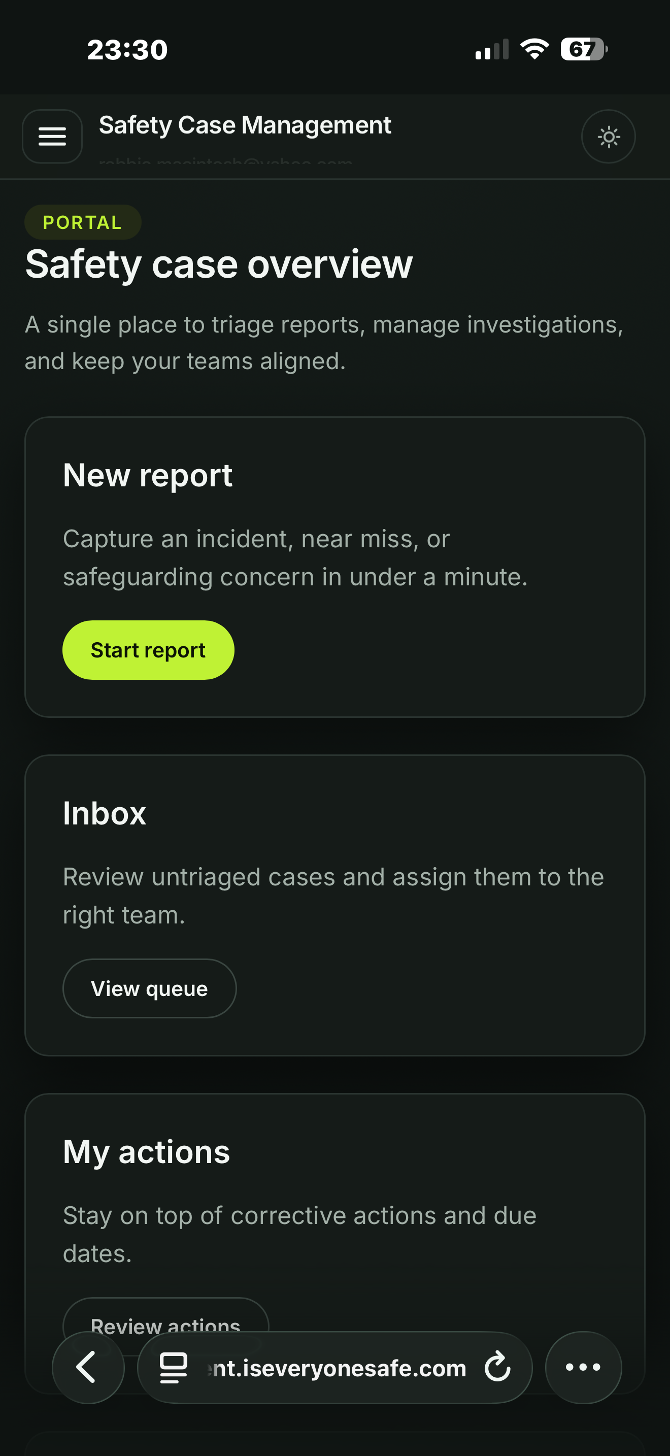 Safety Case Management case overview screen